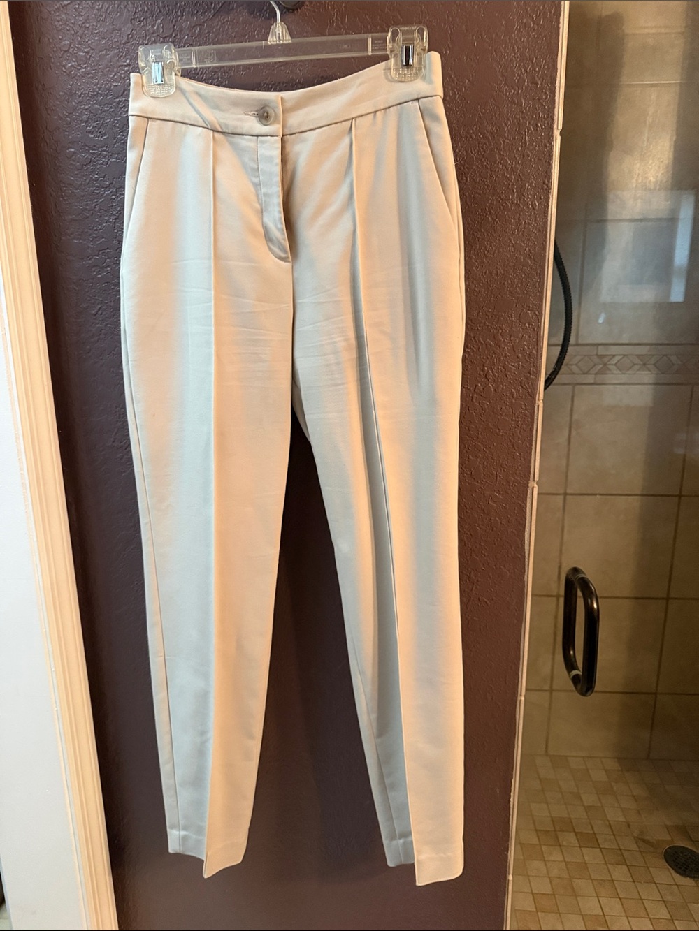 Express Light Beige High-Waist Pleated Trousers